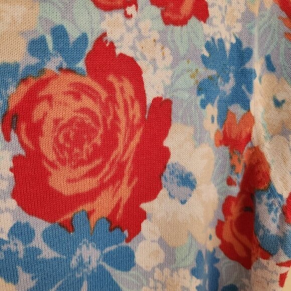 Lands End Stunning Rose Print Cotton Sweater Size S - Picture 4 of 6